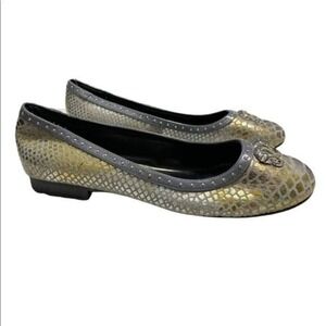 Sharif 1827 Womens Metallic Snakeskin Ballet Flats Silver Gold Studded Size 10M